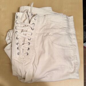 Women's Cream Lace-Up Jeans